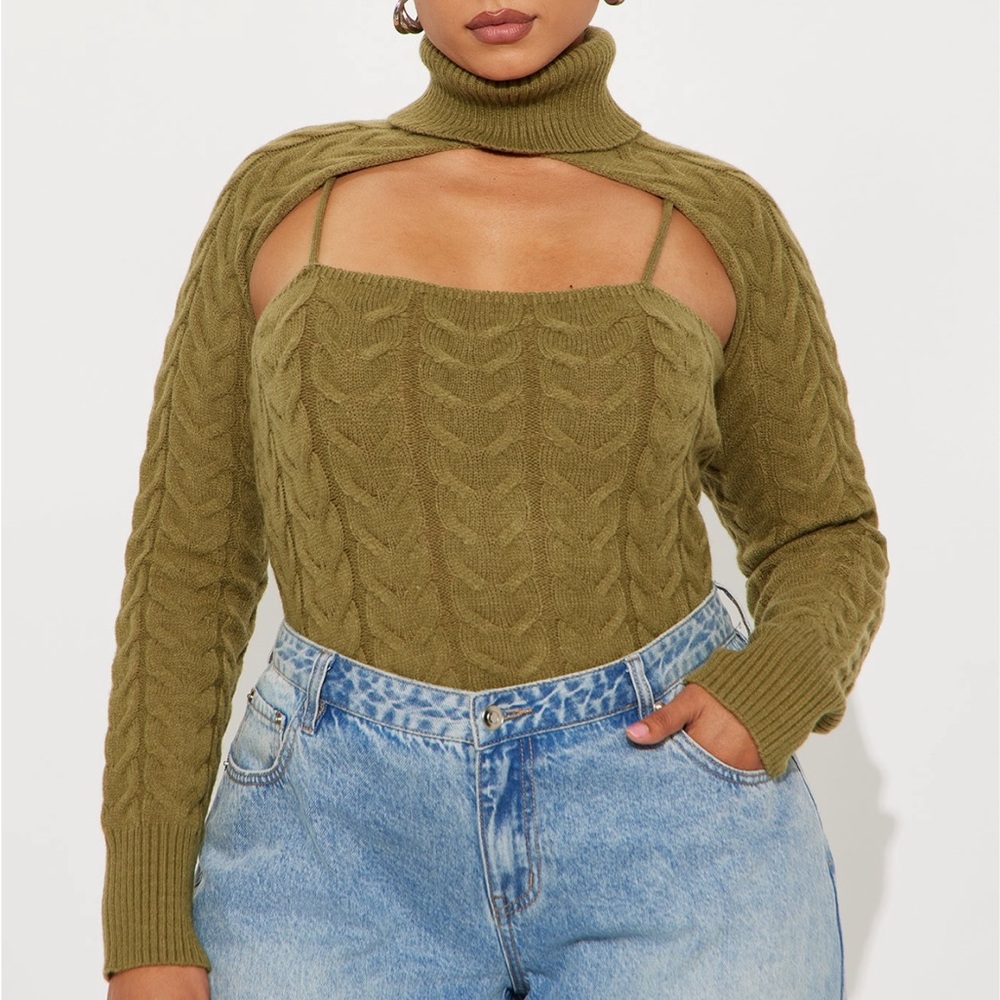 Green Cable Knit Cami Sweater 2 Piece